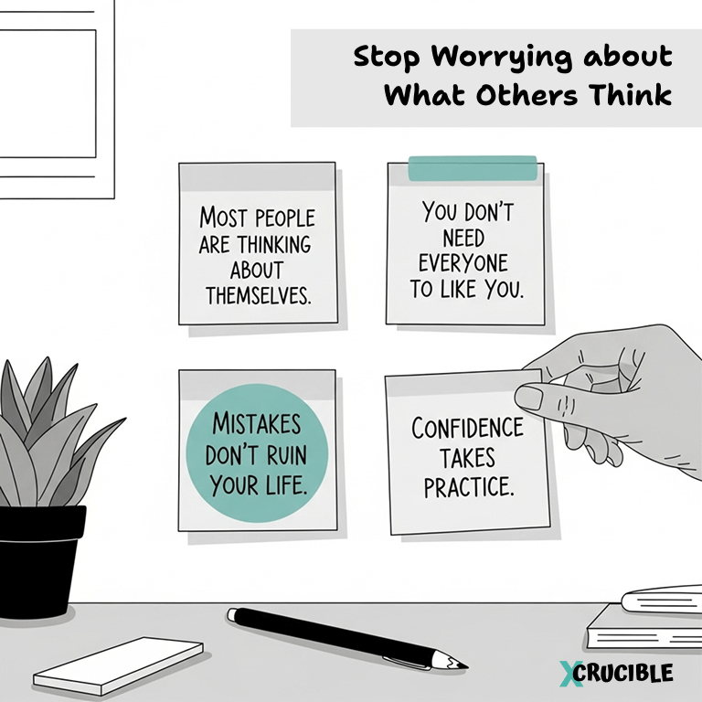Stop Worrying about What Others Think: 'Most people are thinking about themselves' 'You don’t need everyone to like you' 'Mistakes don’t ruin your life' 'Confidence takes practice.'